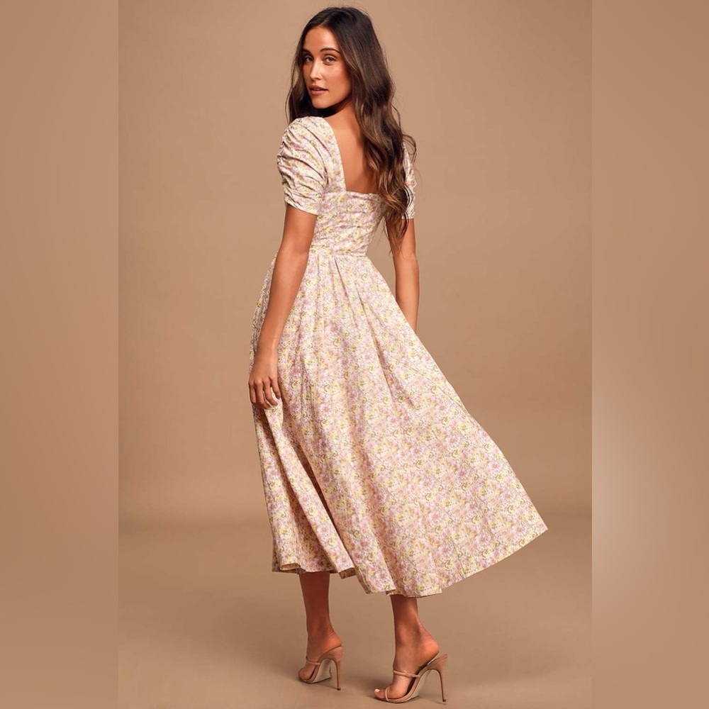 Free People She’s a Dream Floral Print Puff Sleeve Midi Dress Size 2 - Picture 4 of 15